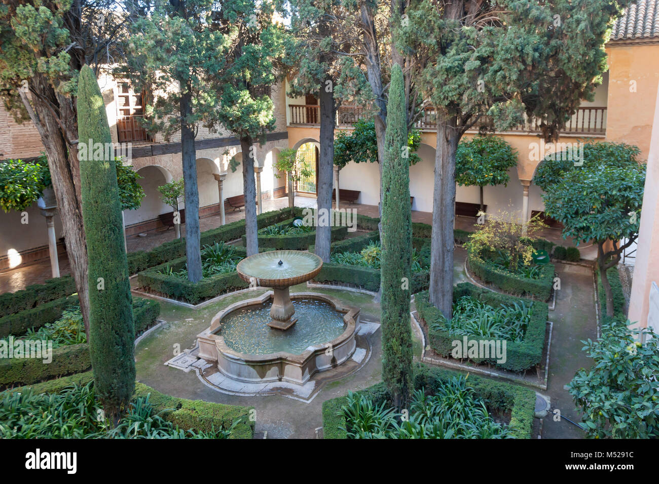 Granada, Spain: Jardines de Daraxa in the Palacio Nazaríes at the Alhambra Palace and Fortress. Stock Photo
