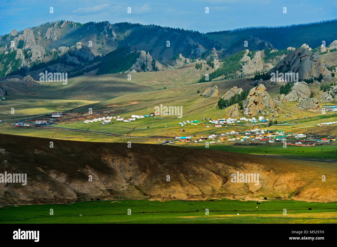 BeniBana Tourist Resort and Bolor Camp Resort in Terelj-Valley,Gorkhi-Terelj National Park,Mongolia Stock Photo