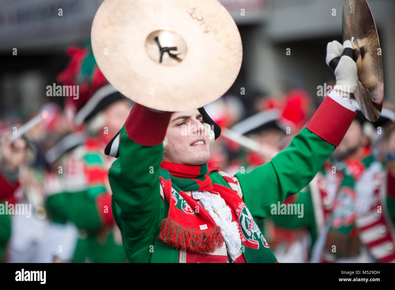 Musician of a brass band with cymbals in uniform,Carnival Monday procession,Cologne,North Rhine-Westphalia,Germany Stock Photo