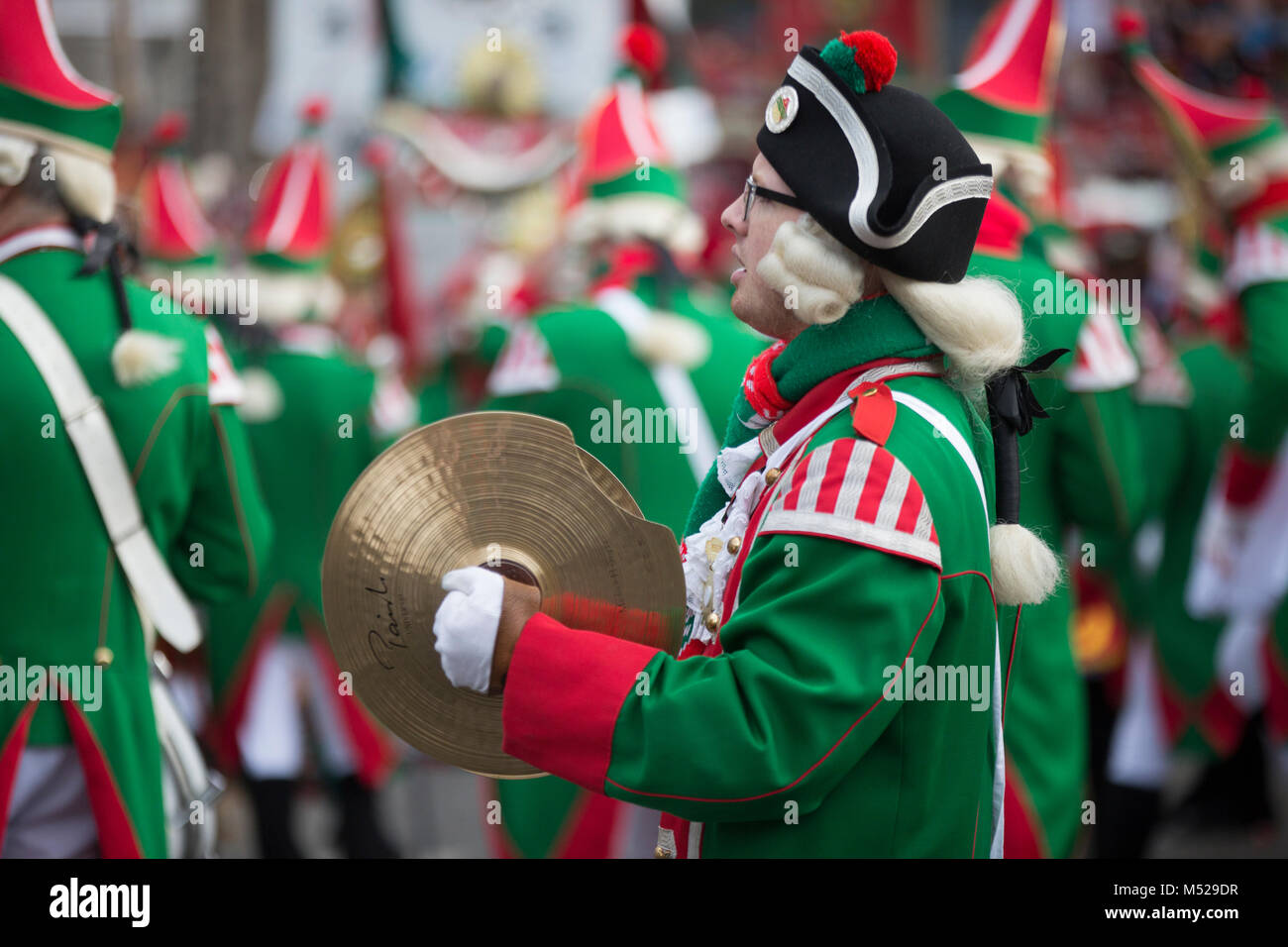 Musician with cymbals in uniform,brass band,Carnival Monday procession,Cologne,North Rhine-Westphalia,Germany Stock Photo