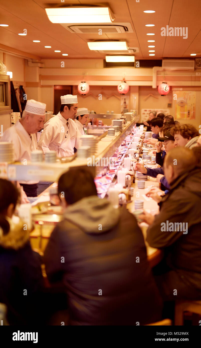 Musashi Sushi, famous conveyor belt sushi restaurant, Kaiten Sushi,  Kaitenzushi, Kaiten-Sushi, in Nakagyo-ku, Kyoto, Japan 2017 Stock Photo -  Alamy