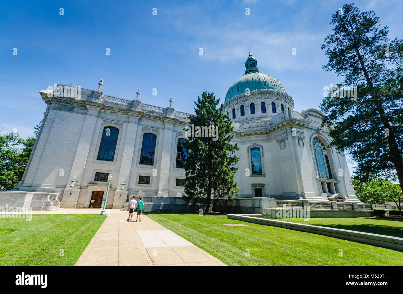 The United States Naval Academy Chapel in Annapolis, Maryland, is one of two houses of worship on the grounds of the Navy's service academy. Stock Photo