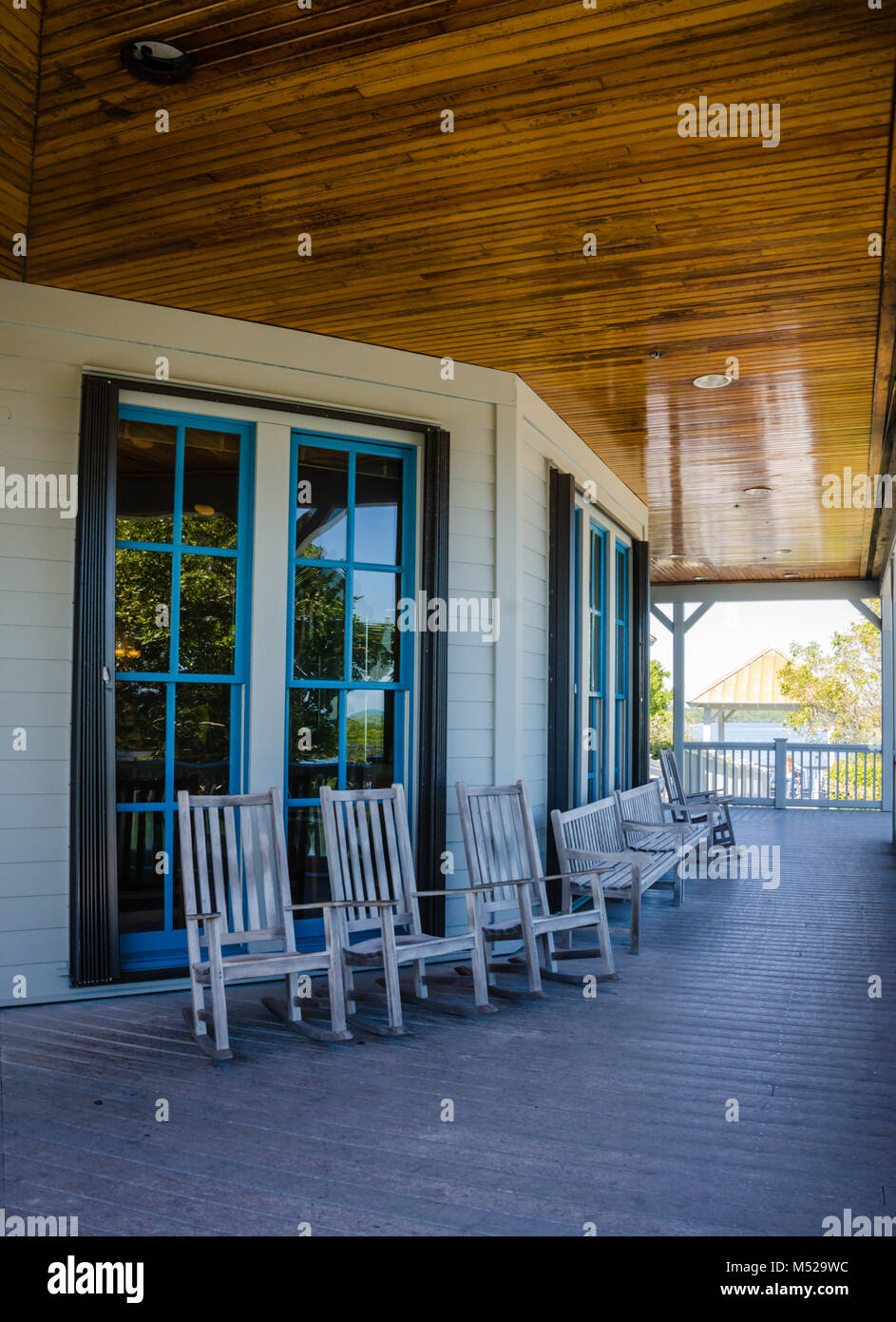 Gracious porch at Dante Fascell Visitor Center at Biscayne National Park, in the Northern Florida Keys. Stock Photo