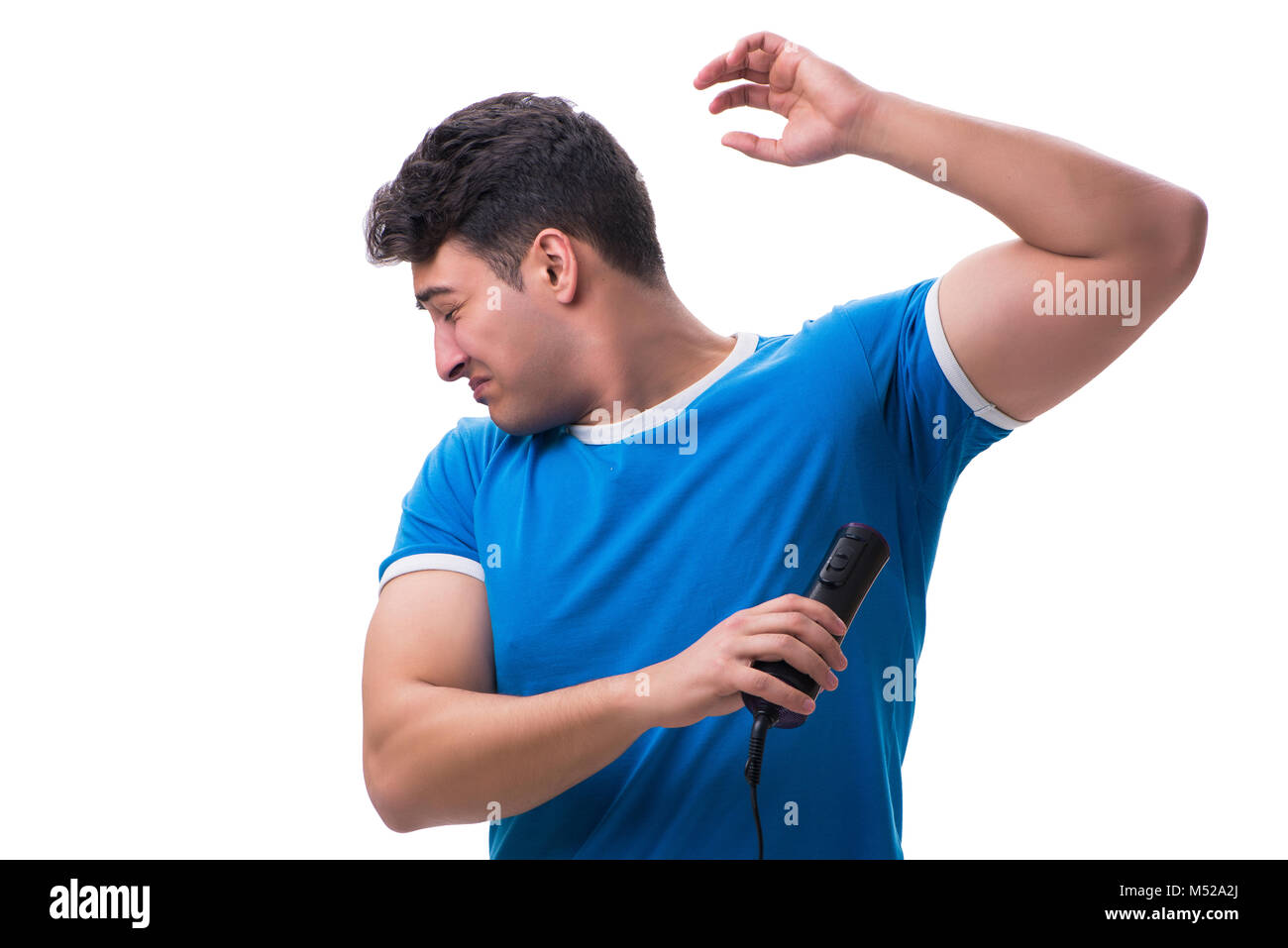 Man sweating excessively smelling bad isolated on white backgrou Stock Photo Alamy