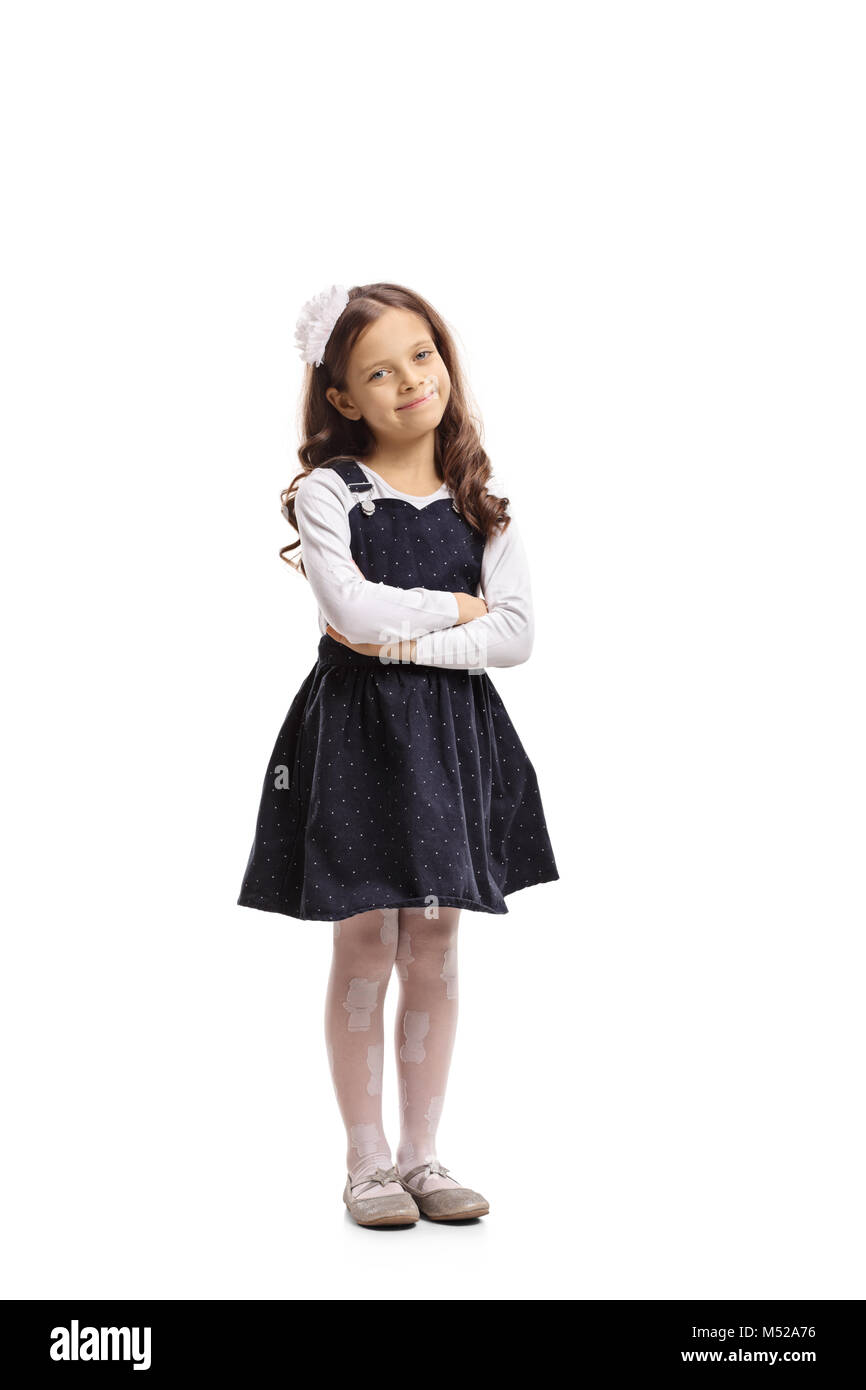 Full length portrait of a cute little girl isolated on white background ...