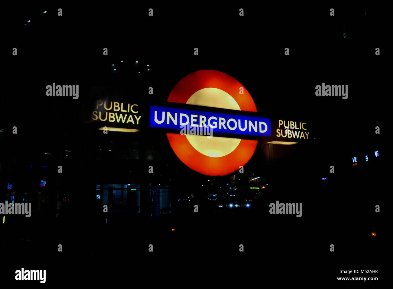 Underground sign in dark in London Stock Photo