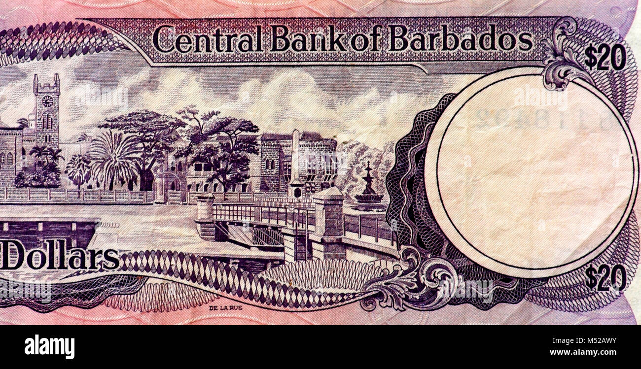 Barbados Twenty 20 Dollar Bank Note Stock Photo