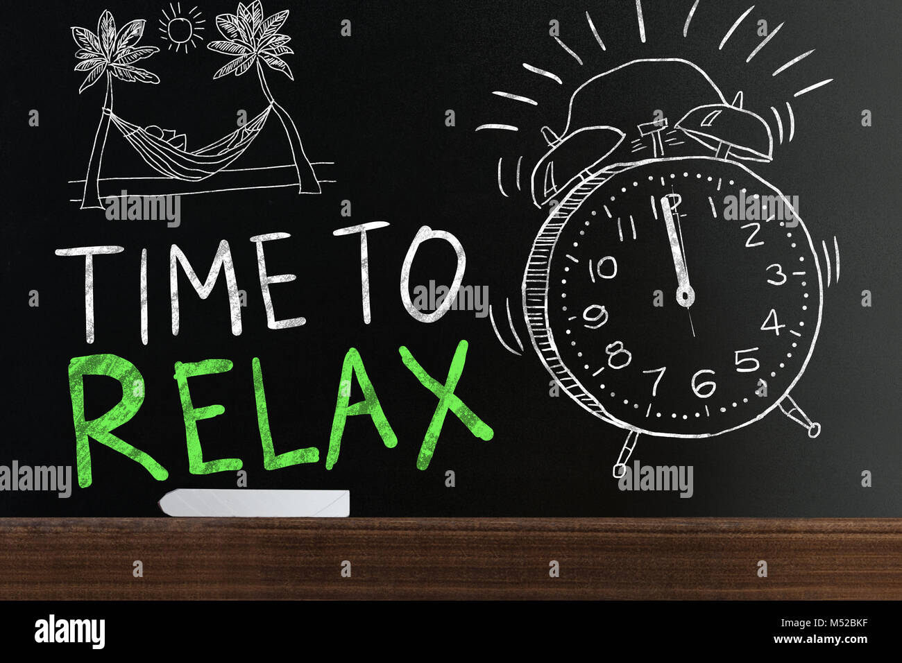 Time To Relax Words On Black Blackboard Stock Photo