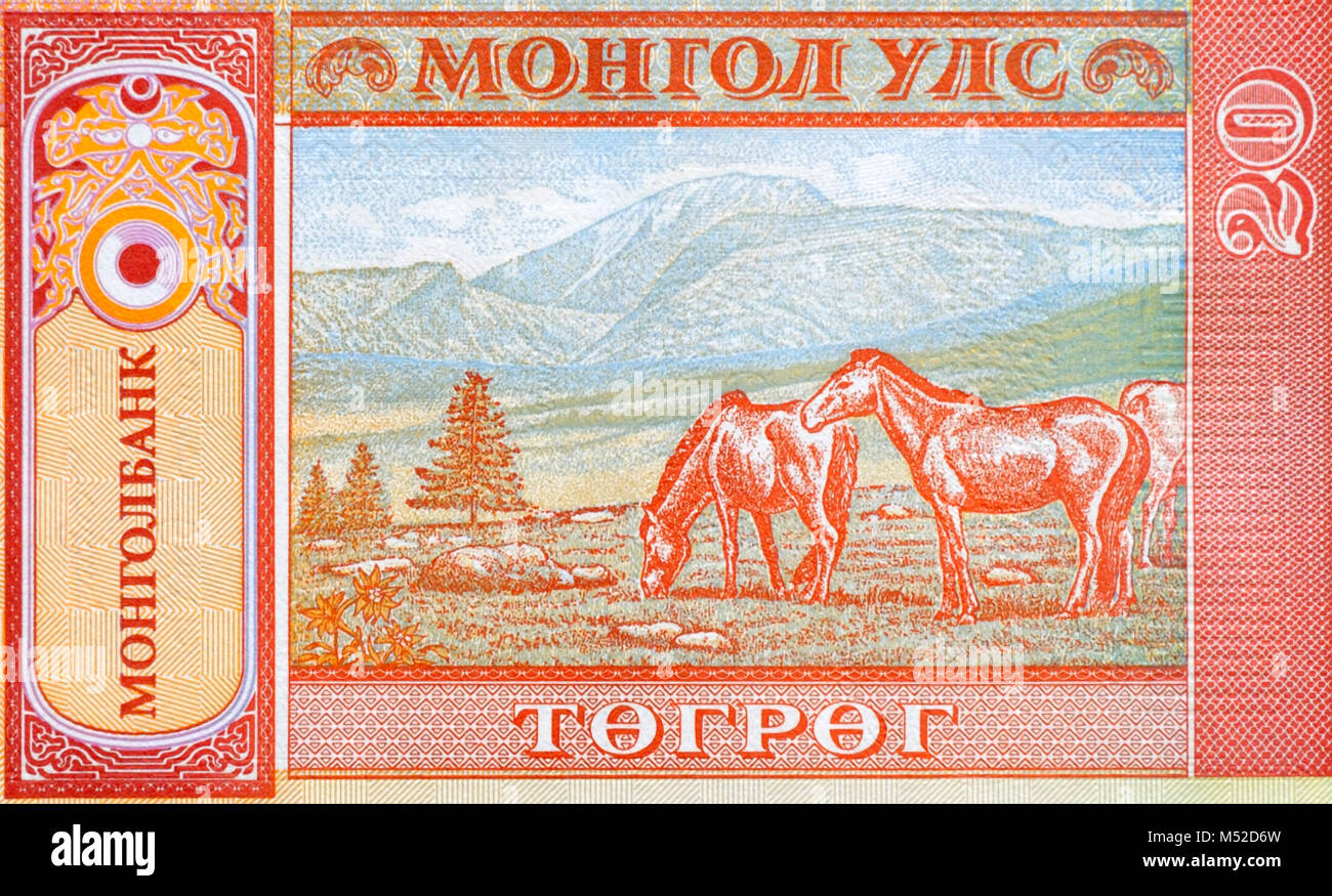 Mongolia Twenty 20 Tugrik Togrog Bank Note Stock Photo