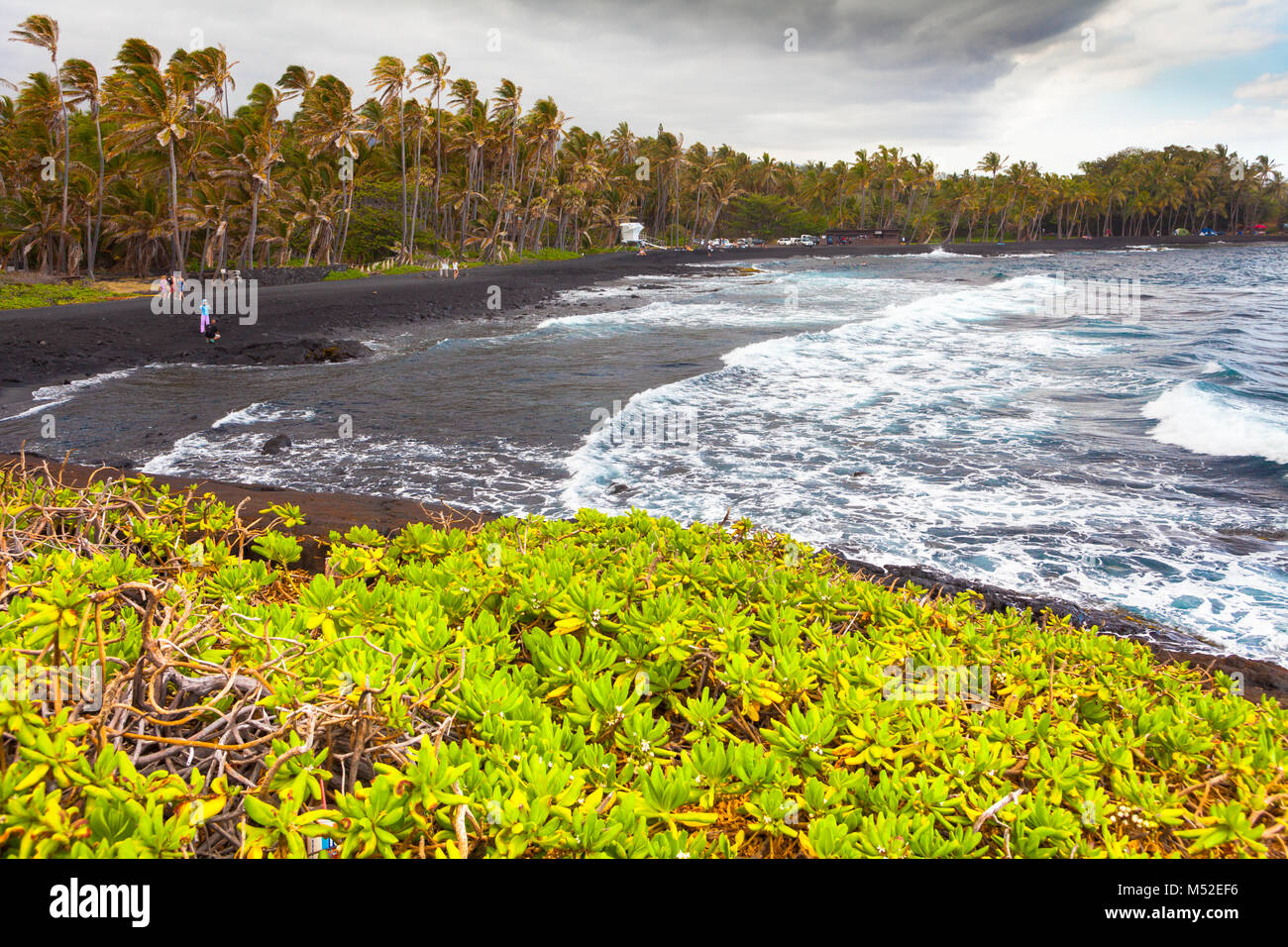punalu black sands beach hawaii big island volcanic sand Stock Photo