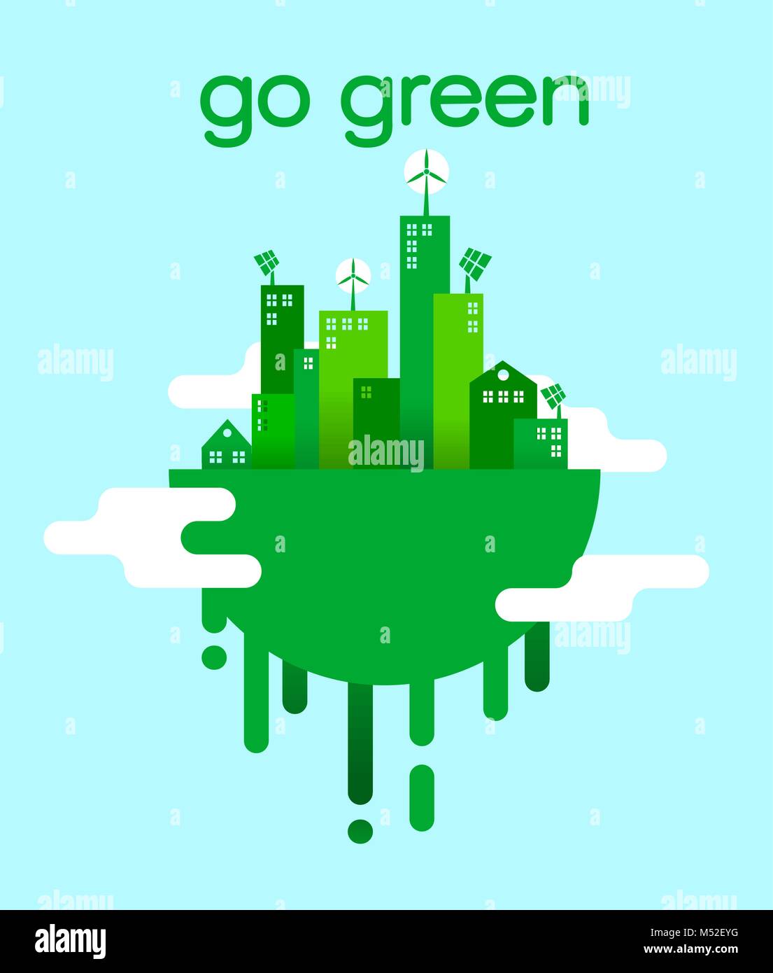Go green flat concept illustration with eco friendly city for environment care and sustainable lifestyle. EPS10 vector. Stock Vector