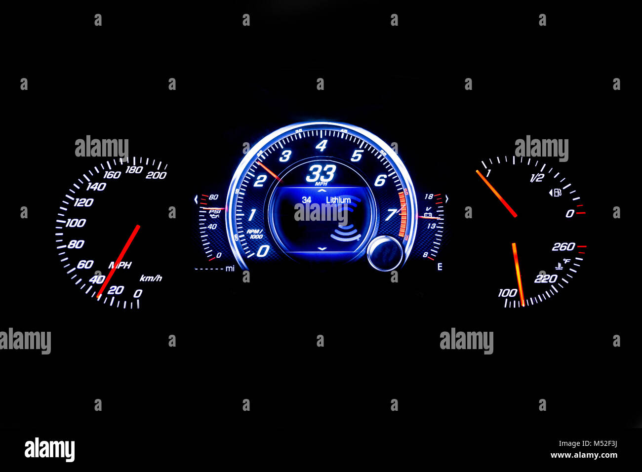 Modern light car mileage on black background 33 MPH Stock Photo Alamy