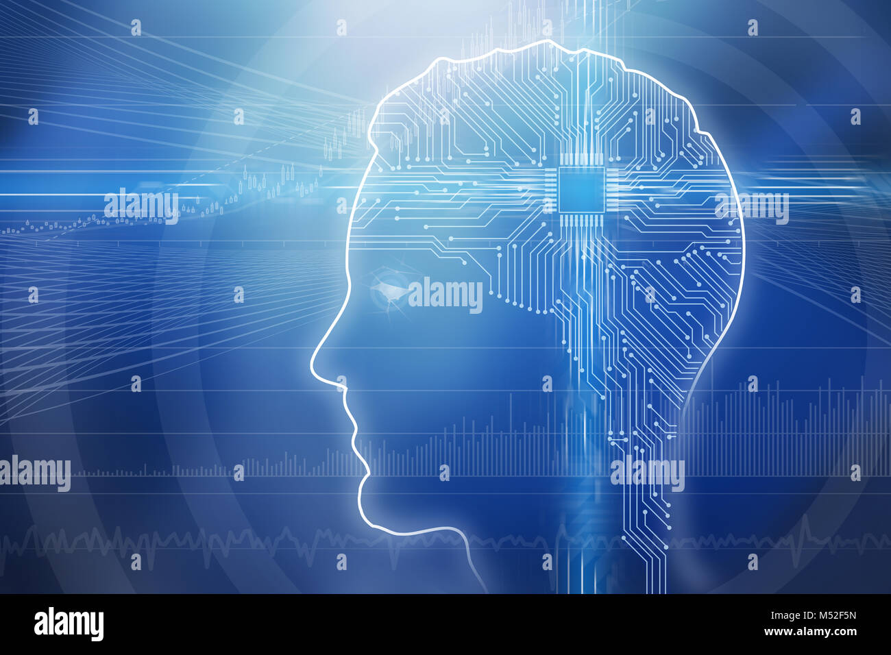 Abstract Illustration Of Digital Human Head On Circuit Board Blue ...