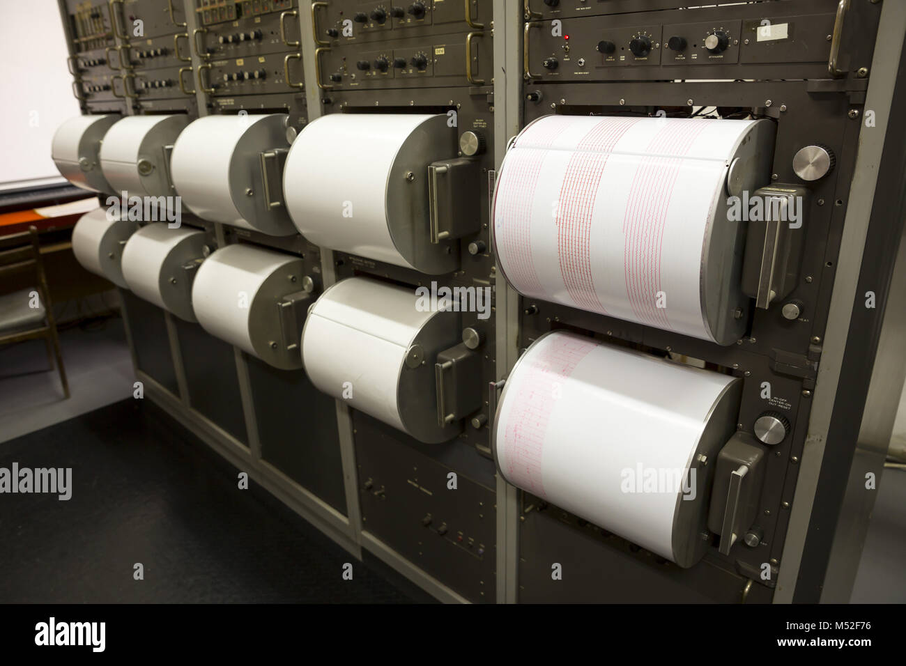 Seismographs recording earthquake Stock Photo