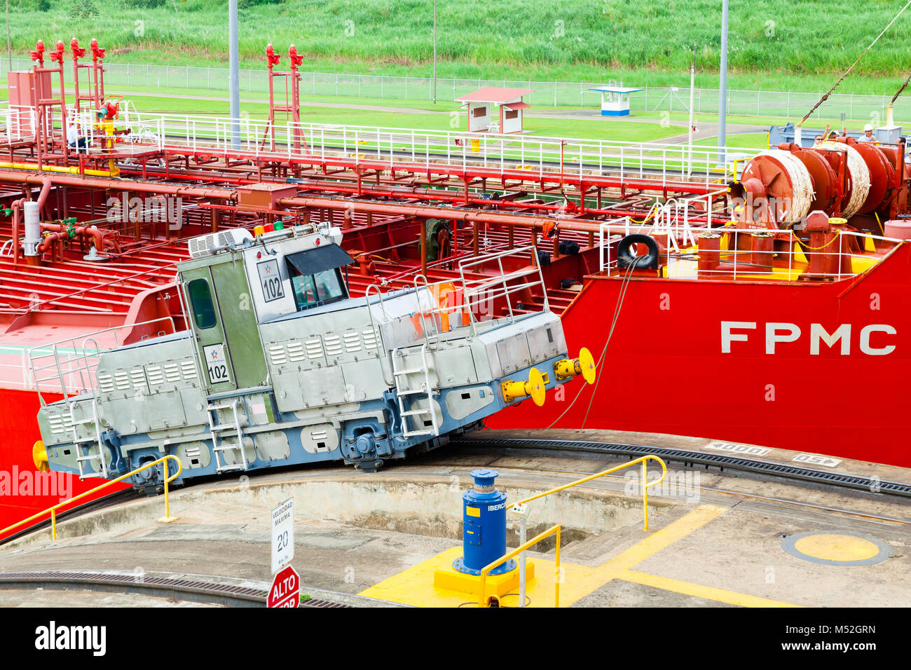 panama channel rail tug Stock Photo - Alamy