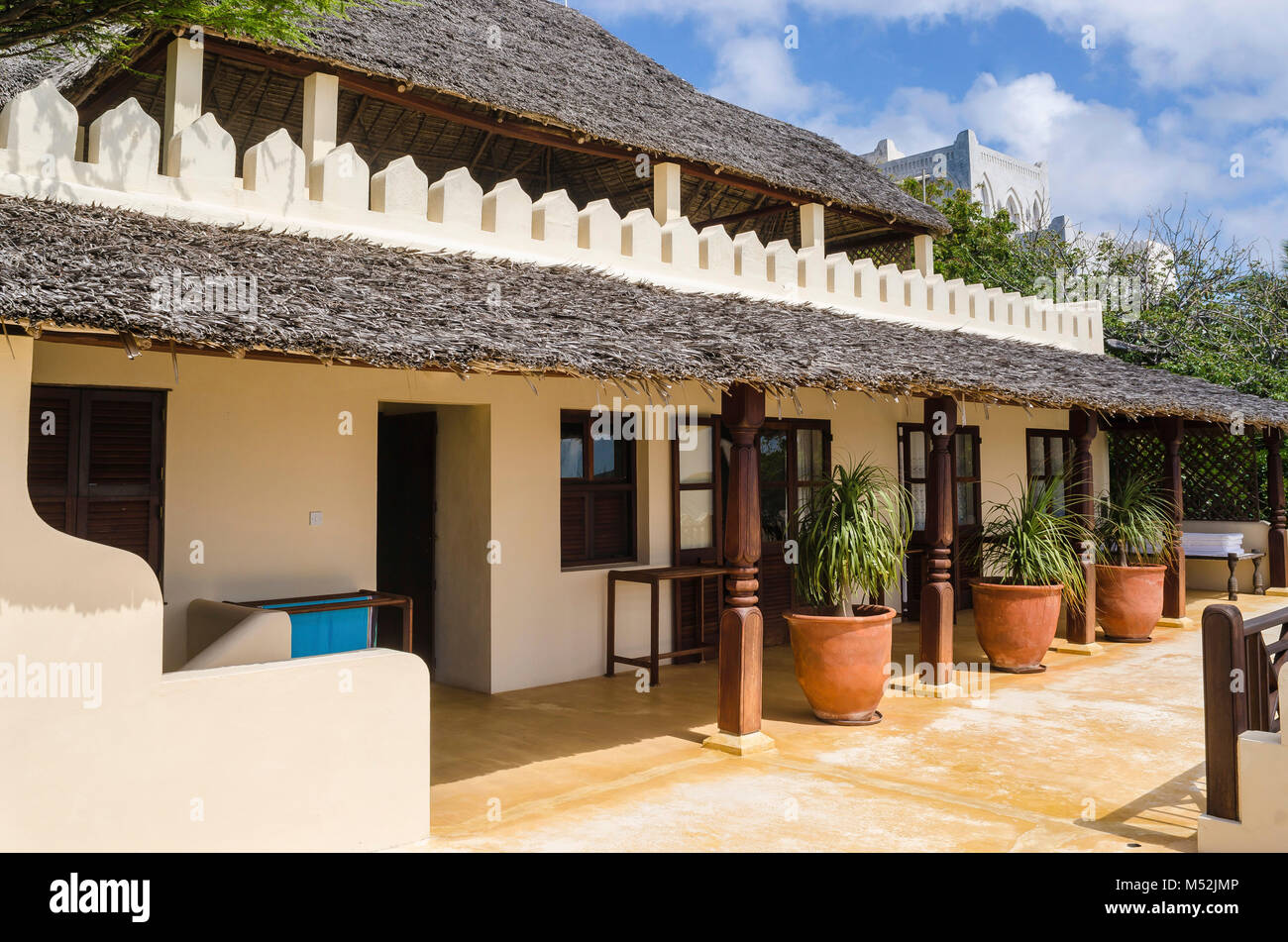 View of top verandah, Beach House, Lamu.Description: 'Beach House' is the holiday home of Princess Caroline of Monaco, located on the small island of  Stock Photo