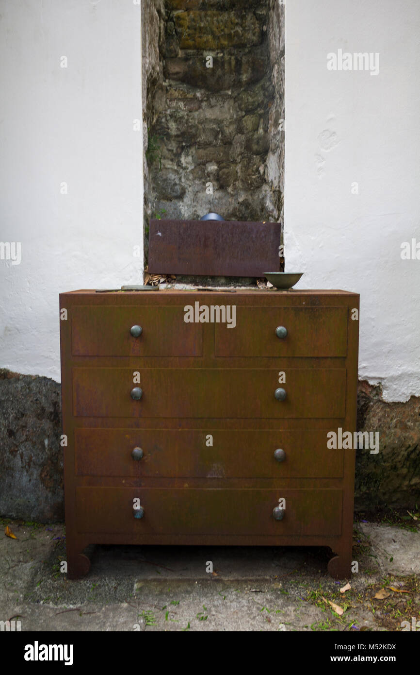 Chest of drawers, part of the steel furniture which decorate the Foundation Park in the Rocks, Sydney Stock Photo