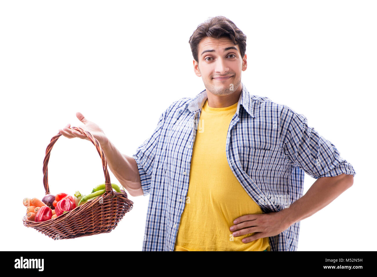 Man with basket of fruits and vegetables Stock Photo - Alamy