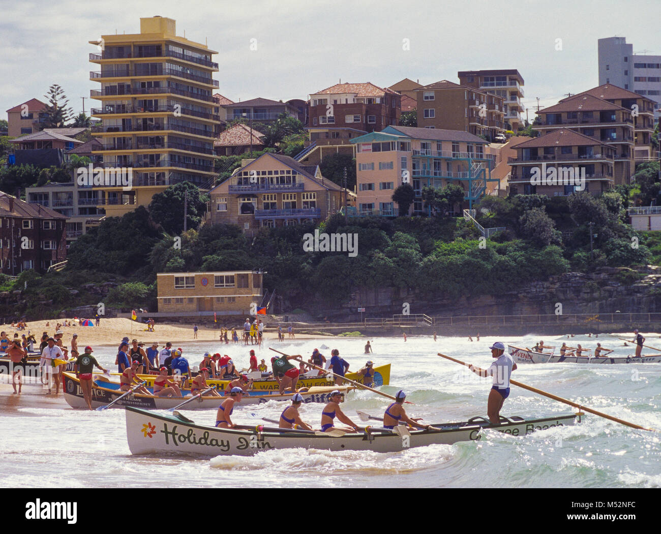 Rowers at Manly Beach, NSW, Australia, looking towards Queenscliff Head