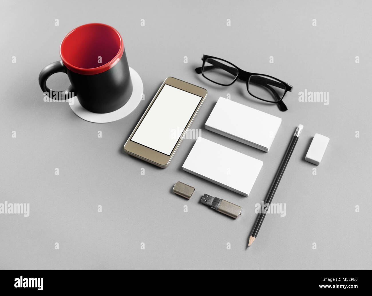 Stationery and smartphone Stock Photo - Alamy