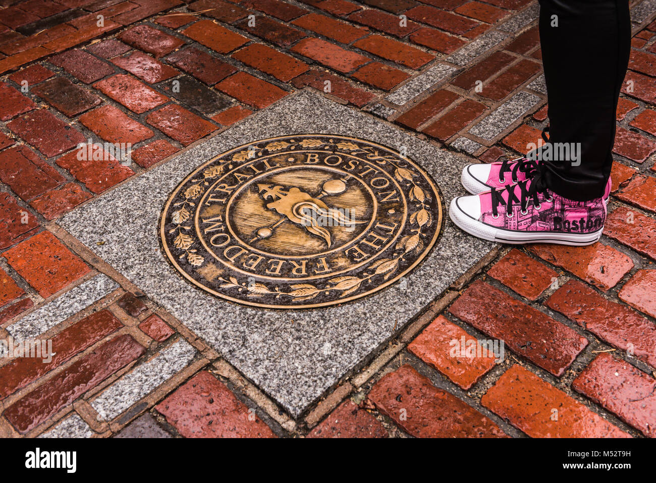 The Freedom Trail is a 2.5-mile-long path through downtown Boston, Massachusetts, that passes by 16 locations significant US history. Stock Photo