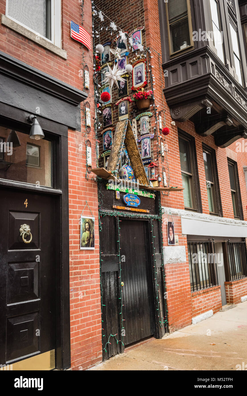 Religious shrine in the North End  neighborhood of Boston, Massachusetts.  The North End has the distinction of being the city's oldest residential co Stock Photo