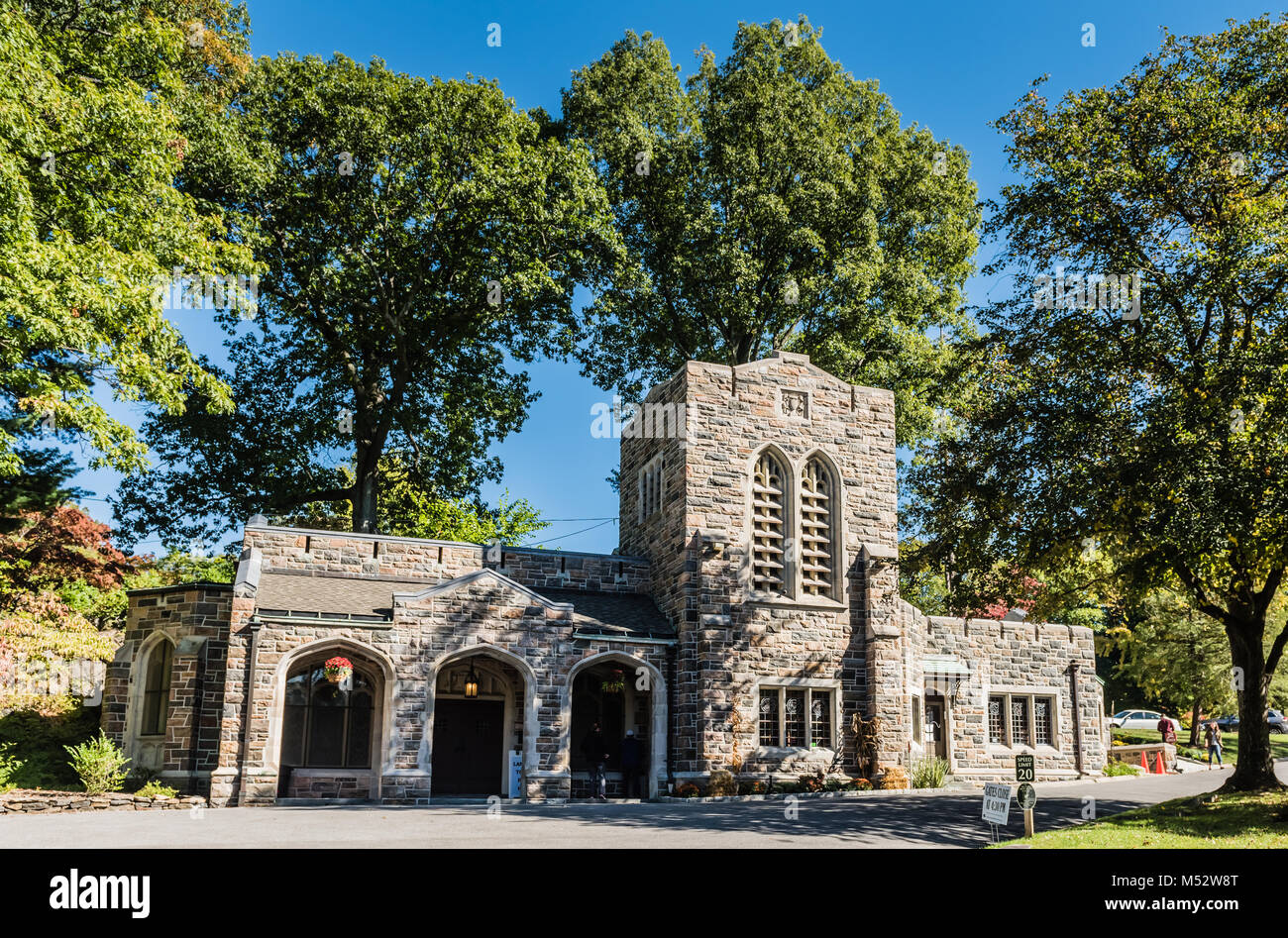 Sleepy Hollow Cemetery in Sleepy Hollow, New York, is the cemetery of numerous famous figures, including Washington Irving, whose story 'The Legend of Stock Photo