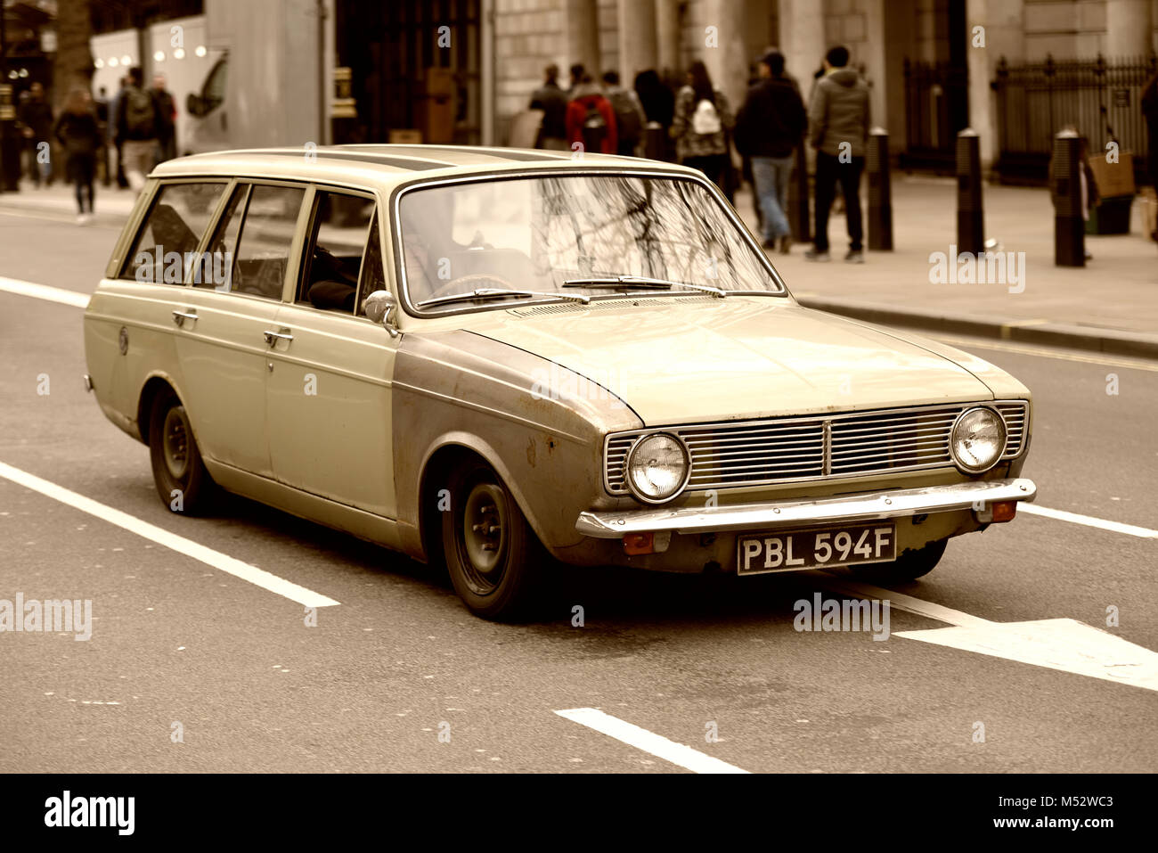 1968 Hillman Minx estate car. Processed to give an aged look. Driving in London, UK Stock Photo