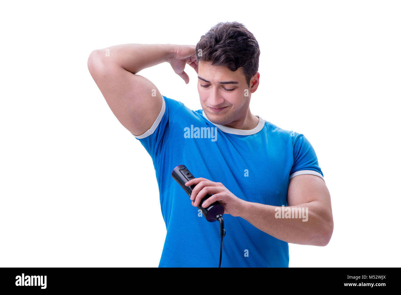 Man sweating excessively smelling bad isolated on white backgrou Stock Photo Alamy