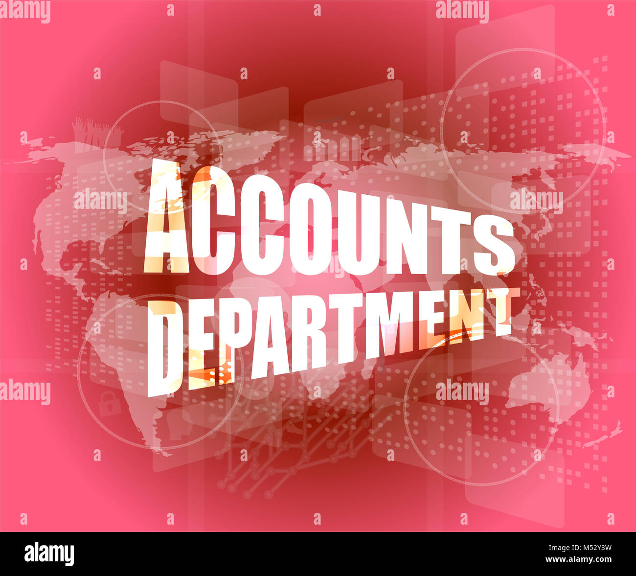 accounts departments words on digital screen background with world map