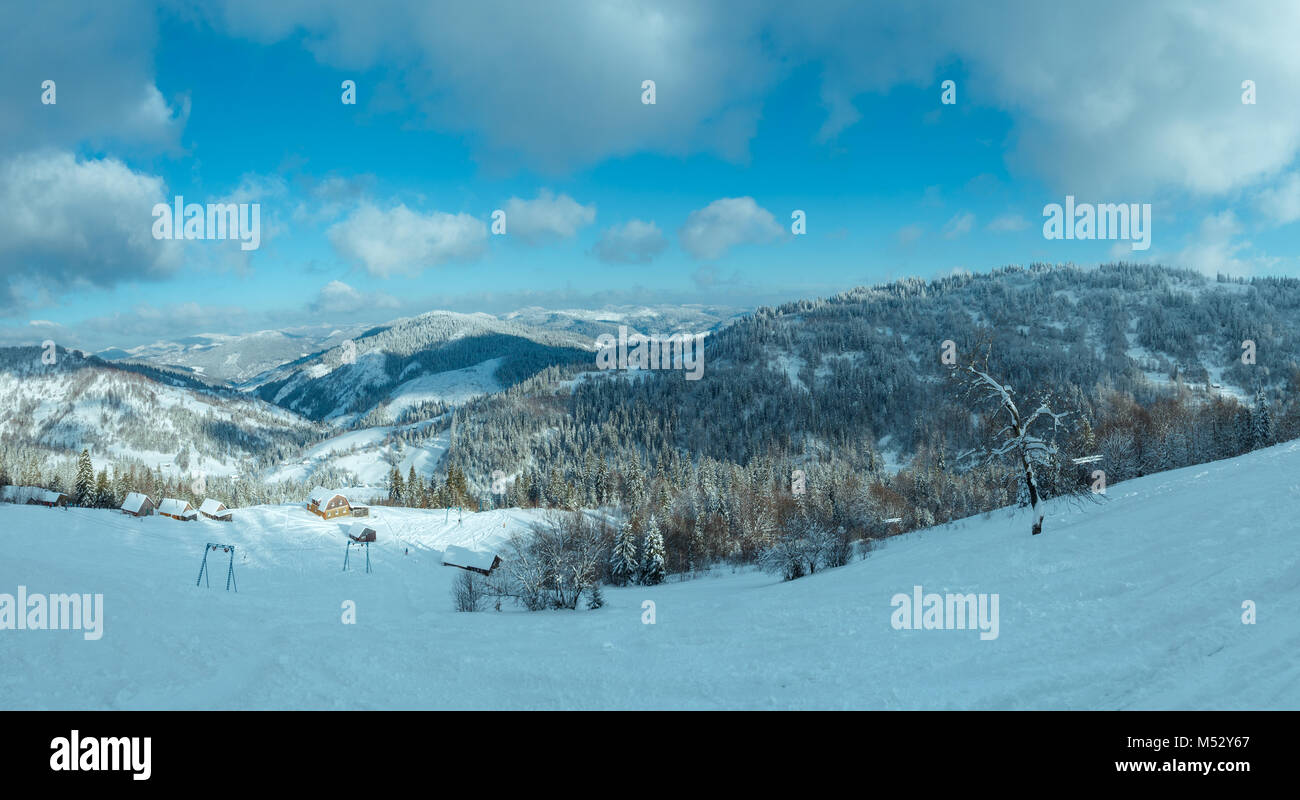 Winter Carpathian Mountains landscape, Ukraine. Stock Photo