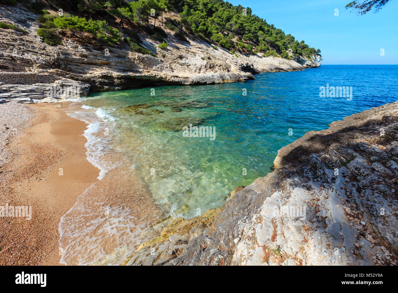 Summer Baia della Pergola small calm quiet beach, Gargano peninsula in  Puglia, Italy. Two shots stitch panorama Stock Photo - Alamy