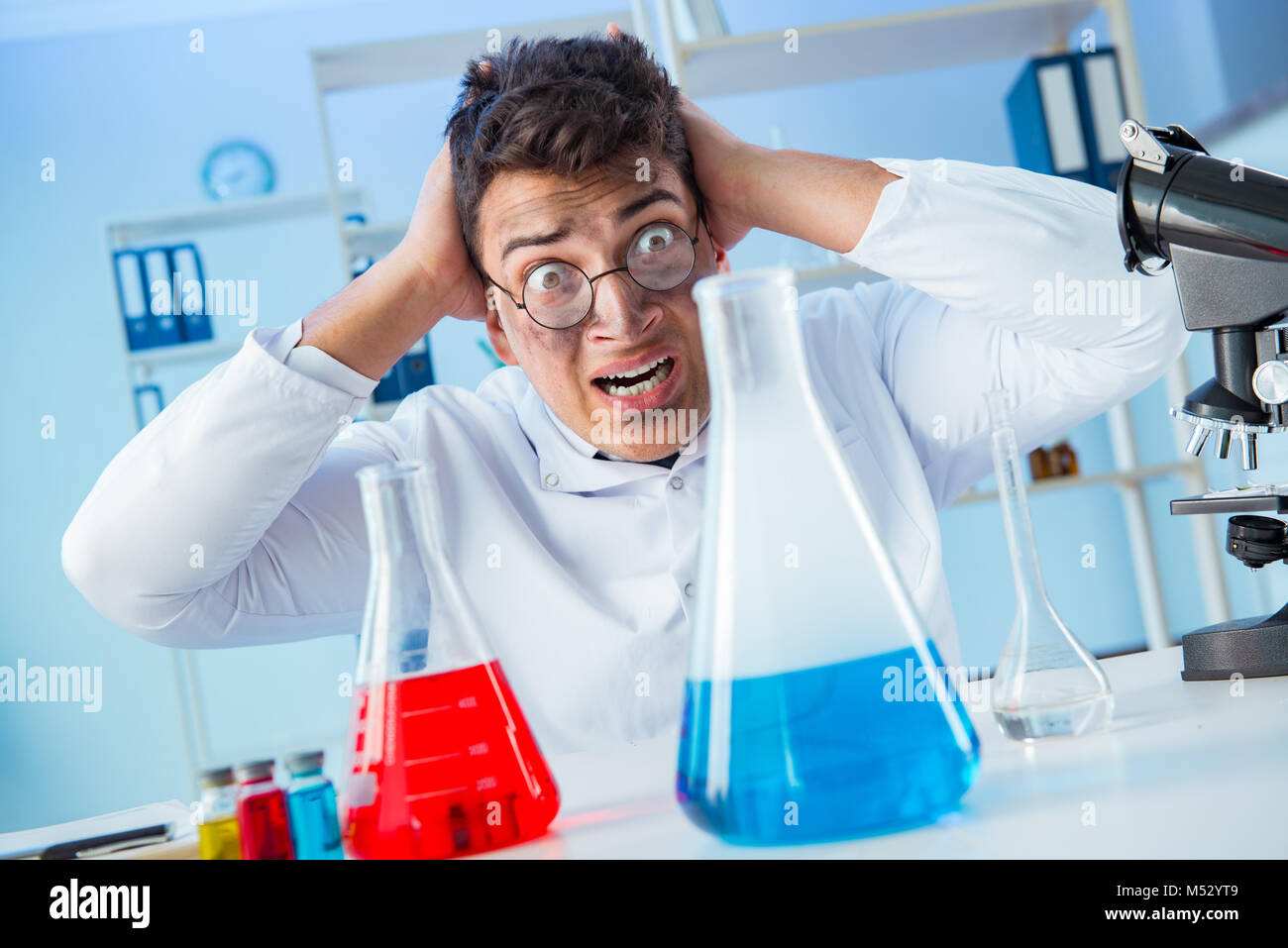 Grumpy Lab Tech Shocked scientist in lab coat hi-res stock photography and images - Alamy