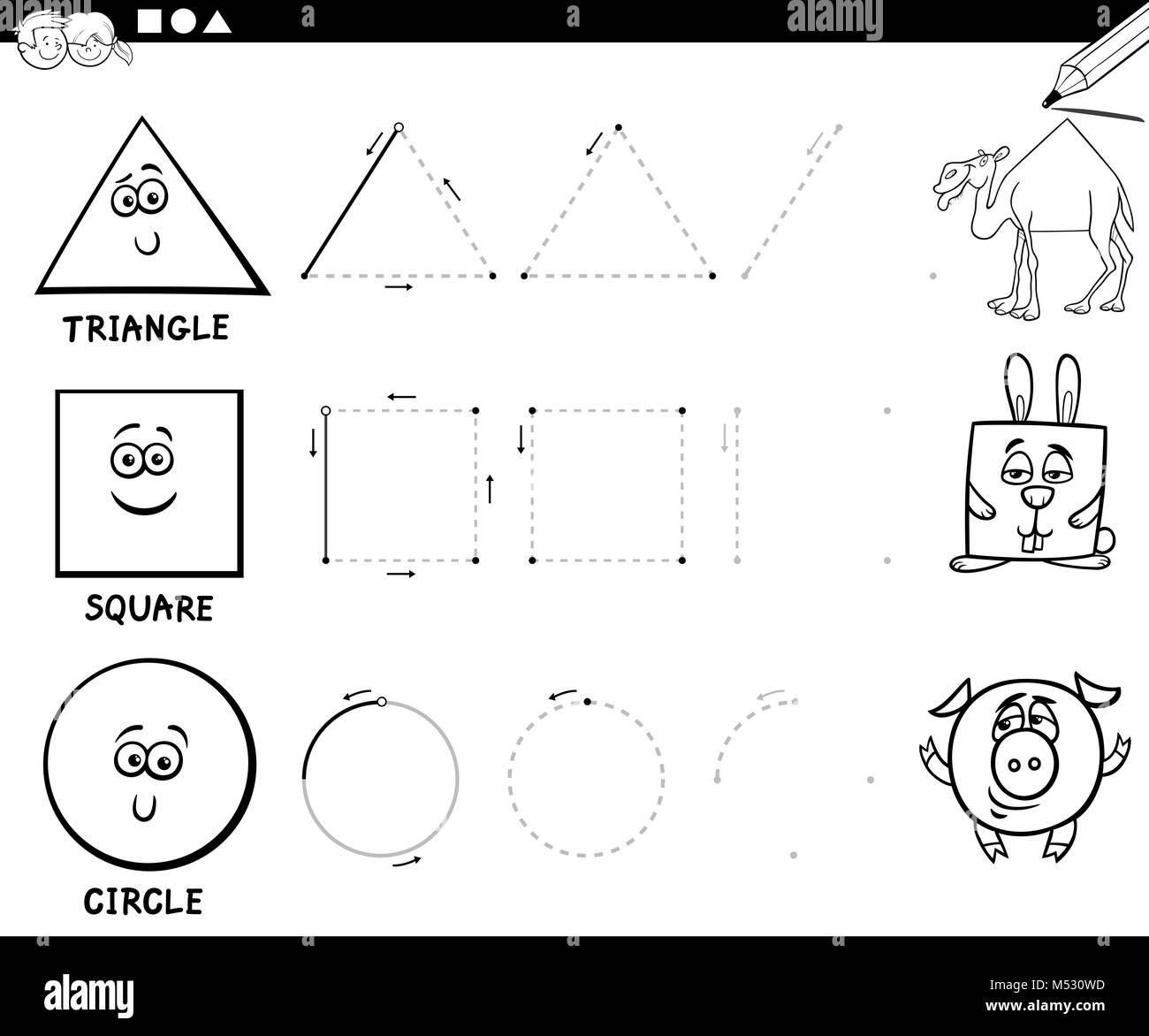 draw basic geometric shapes coloring page Stock Photo