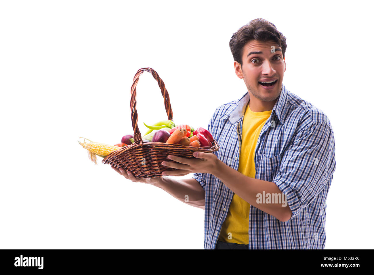 Man with basket of fruits and vegetables Stock Photo - Alamy