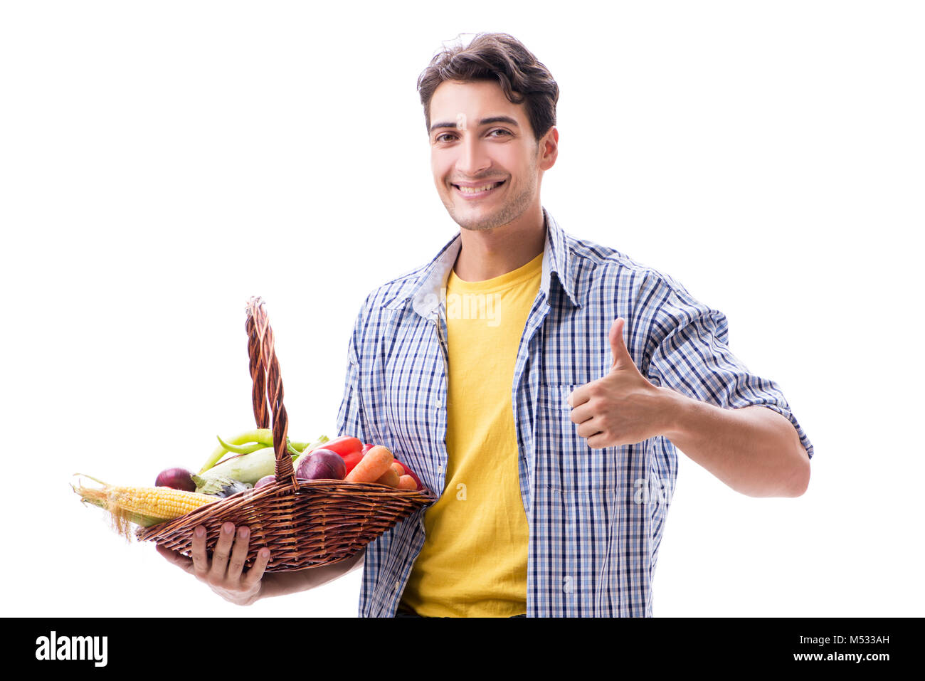 Man with basket of fruits and vegetables Stock Photo - Alamy