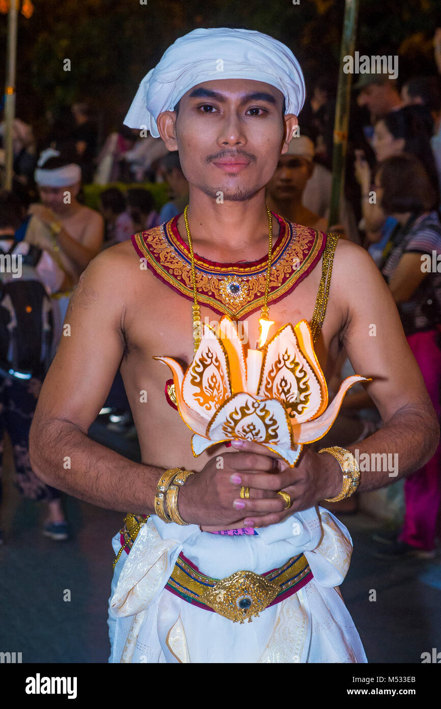 Participant in a parade during Yee Peng festival in Chiang Mai , Thailand Stock Photo