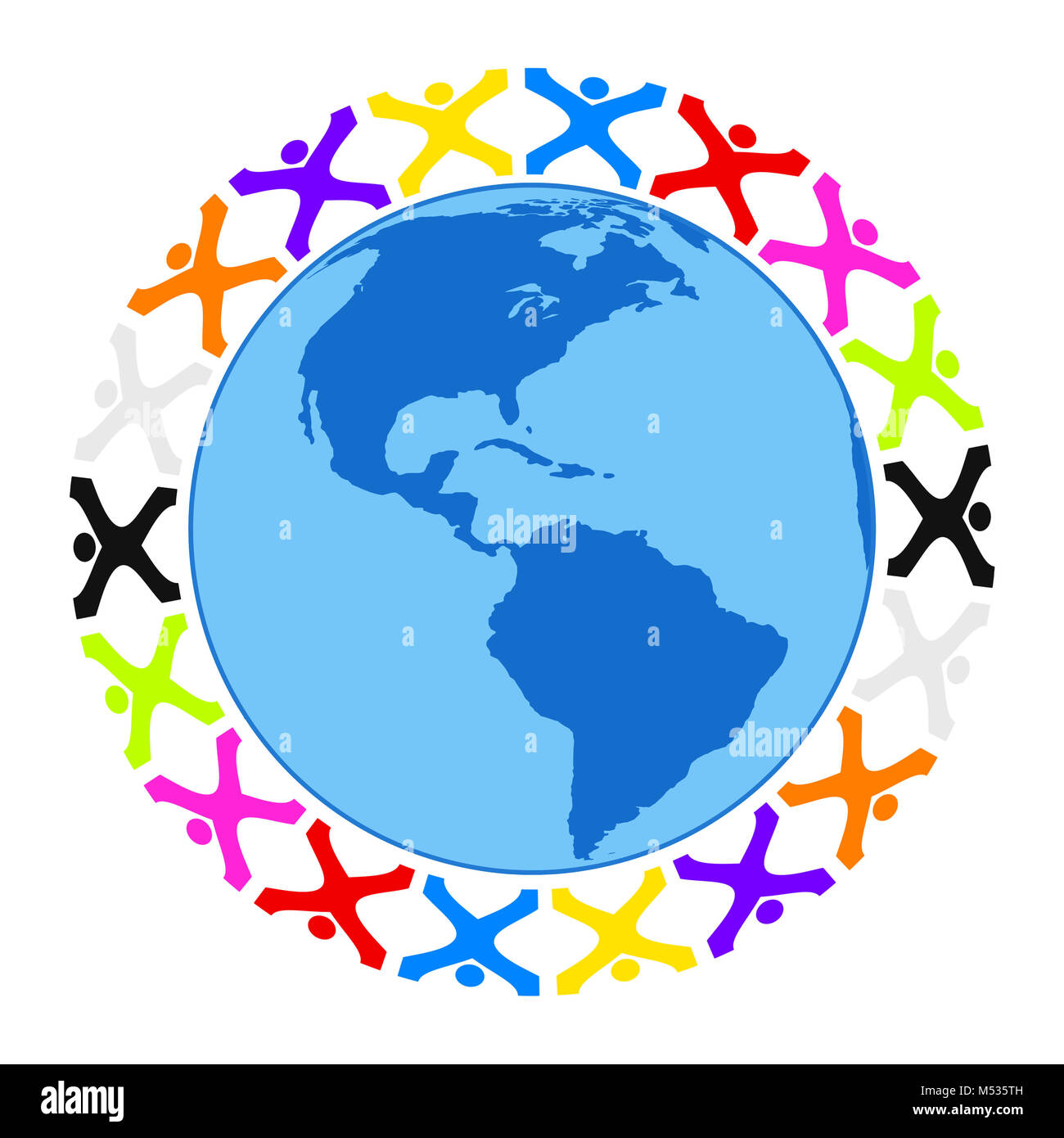 some stylized people building a circle around the earth Stock Photo