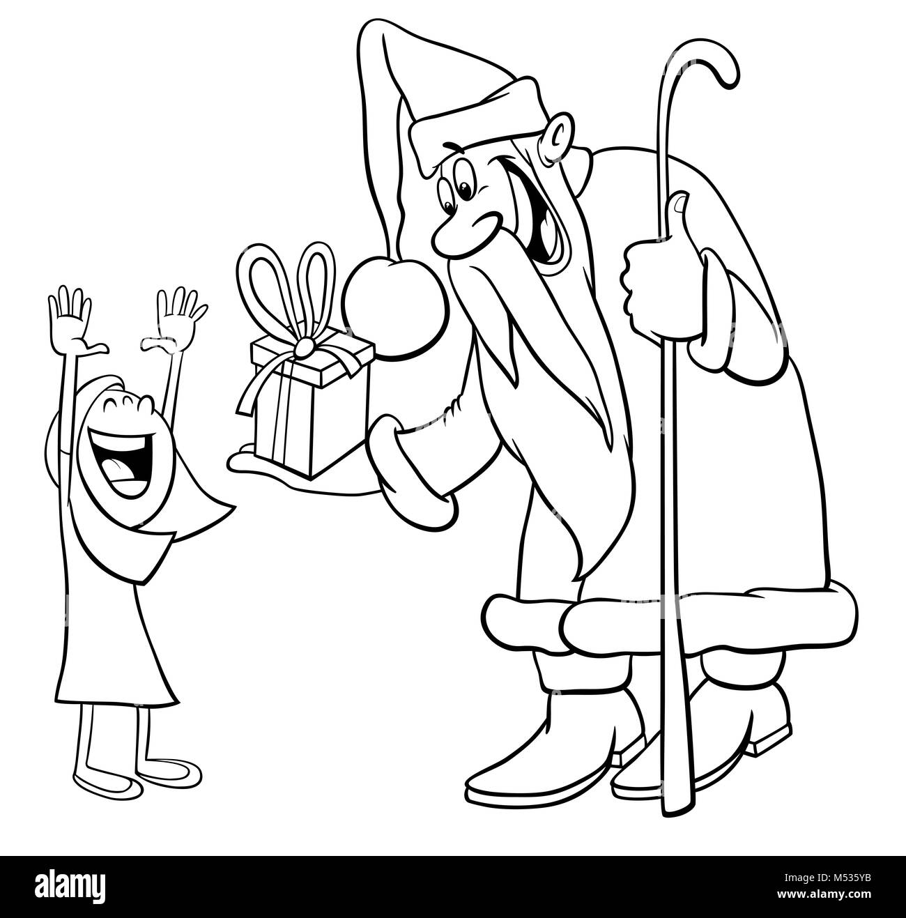Download Santa Claus With Little Girl Coloring Page Stock Photo Alamy