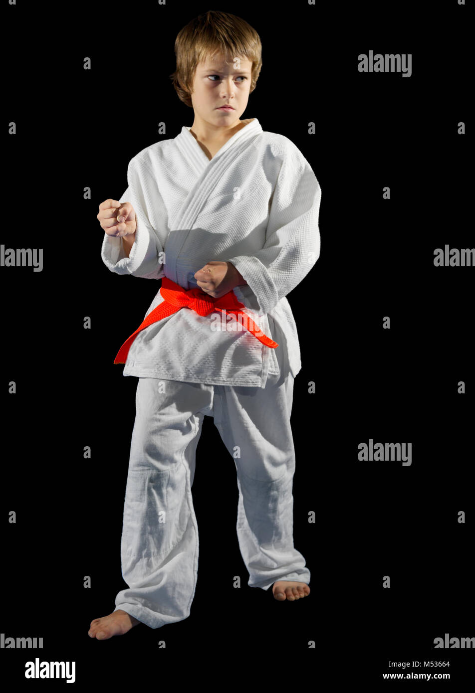 Boy martial arts fighter isolated Stock Photo Alamy