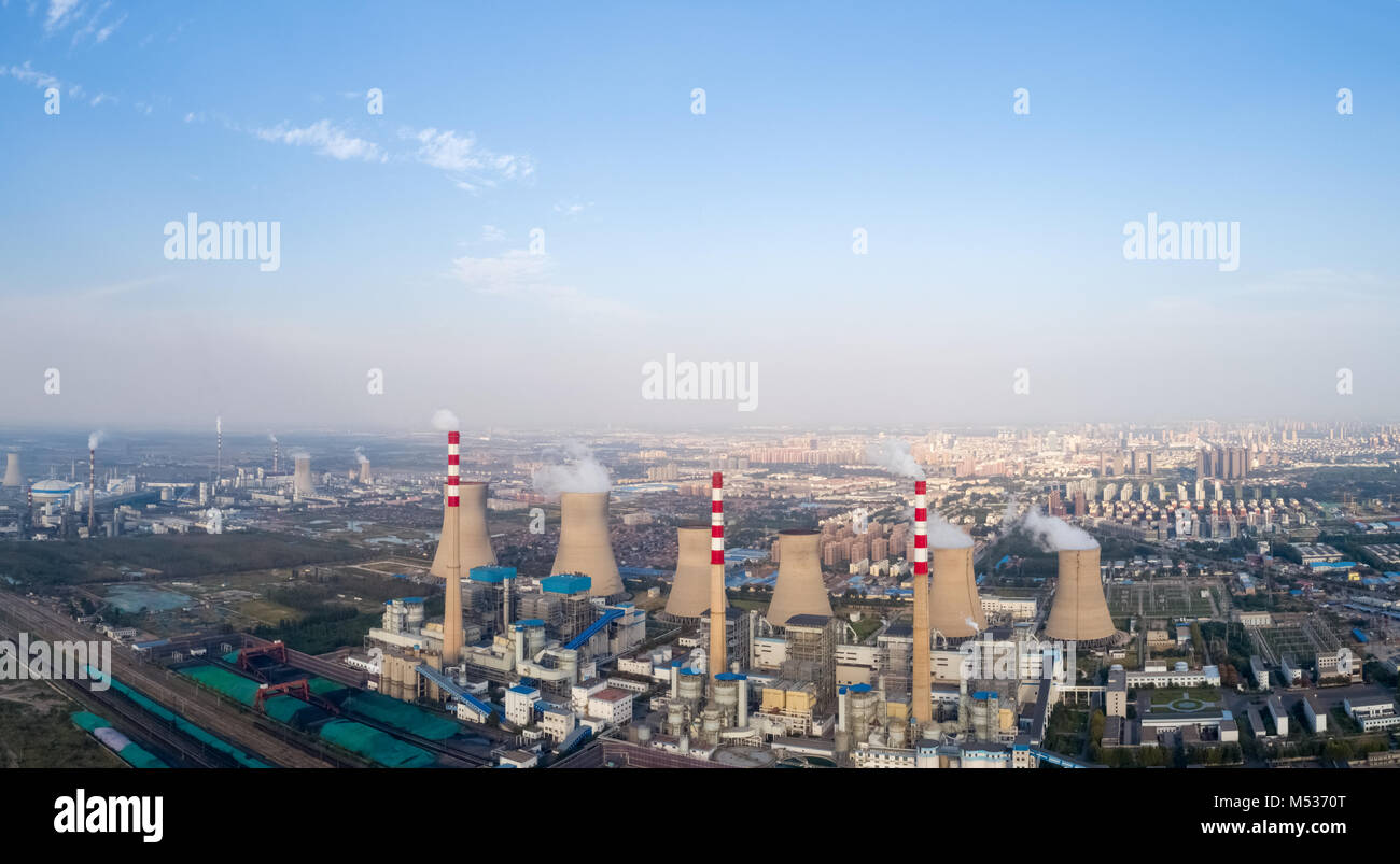 panoramic view of thermal power plant Stock Photo