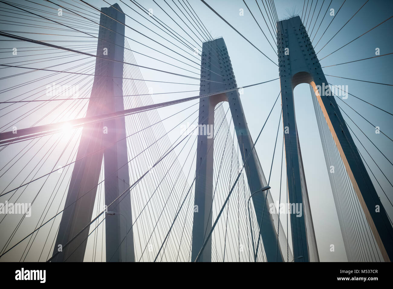 cable-stayed bridge closeup Stock Photo