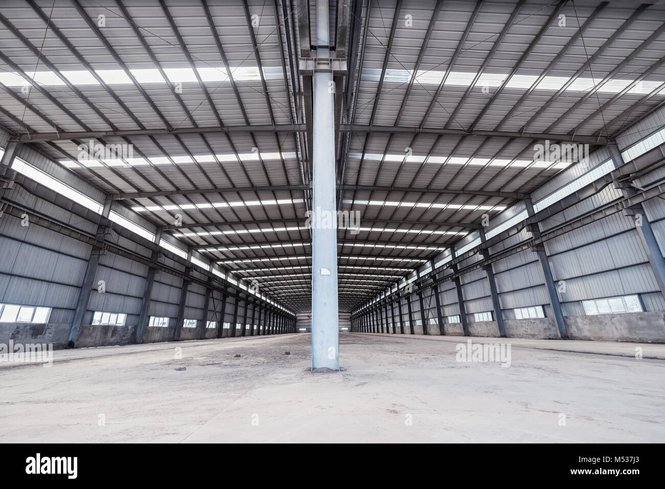 empty steel structure warehouse Stock Photo