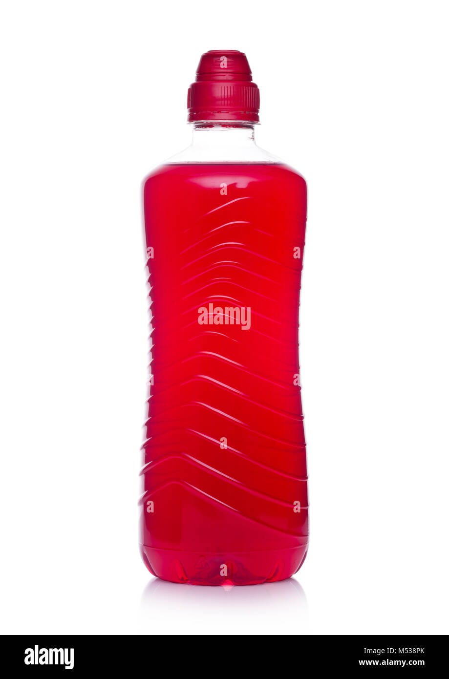 Bottle of hydro sport powered energy drink on white with reflection. Red color Stock Photo