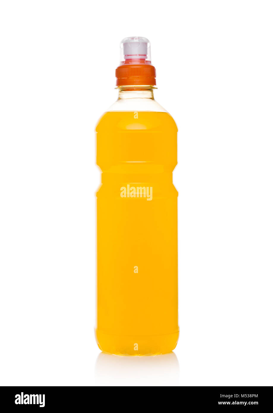 Bottle of hydro sport powered energy drink on white with reflection. Yellow color Stock Photo