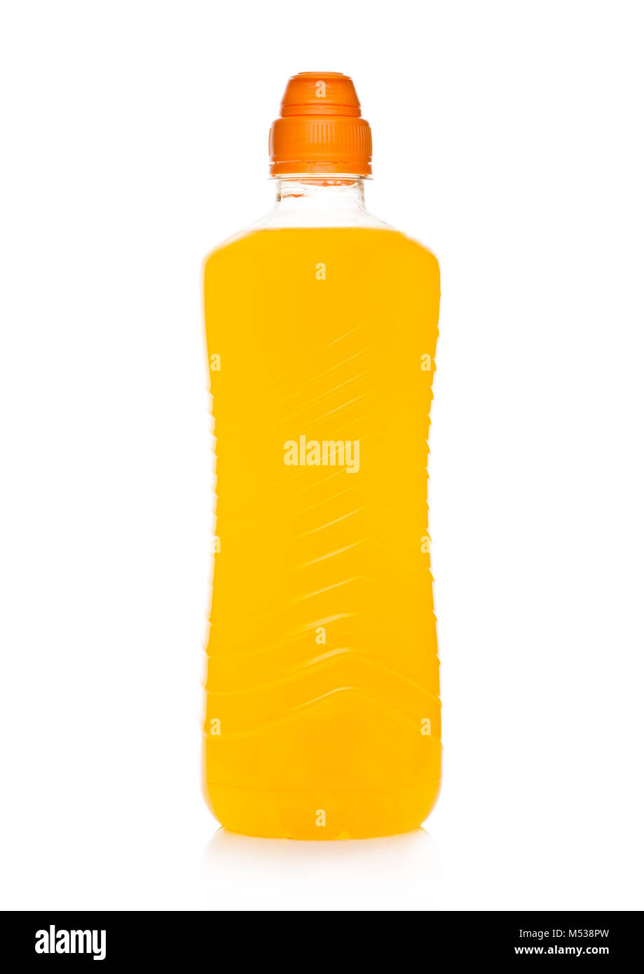 Bottle of hydro sport powered energy drink on white with reflection. Yellow color Stock Photo