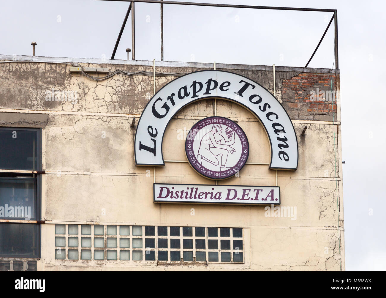 Barberino Val d'Elsa, Italy - Jenuary 19, 2018: Deta distillery, Grappa and spirits since 1926. Tuscan grappa factory in Barberino Val d'Elsa. Stock Photo