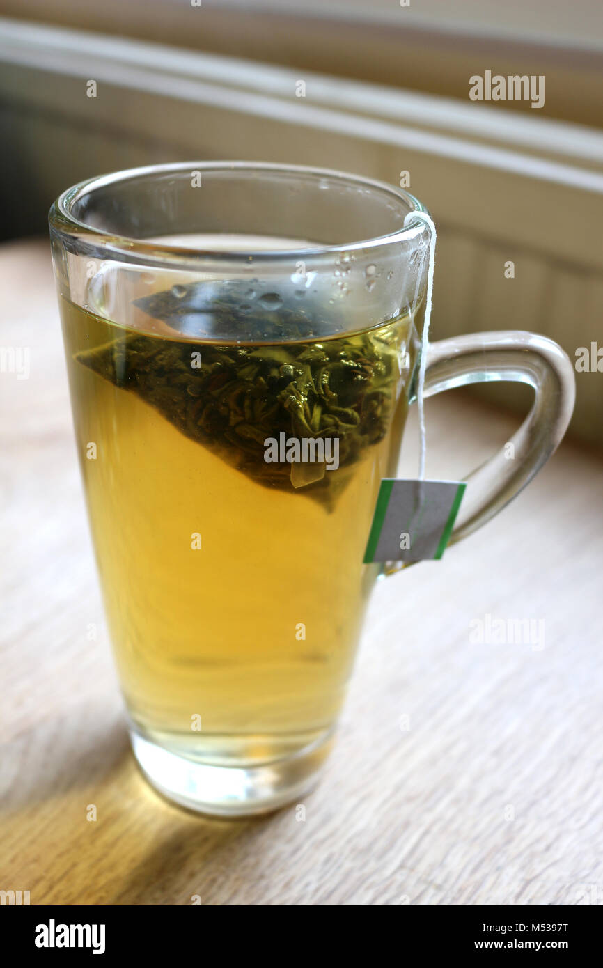 Green Tea in a Tall Glass Stock Photo