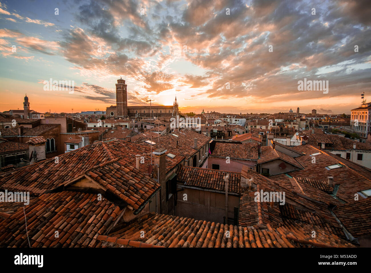 A beautiful sunset / sunrise overlooking the gorgeous city of Venice, Italy, Europe venisia, 2016 summer holiday Stock Photo
