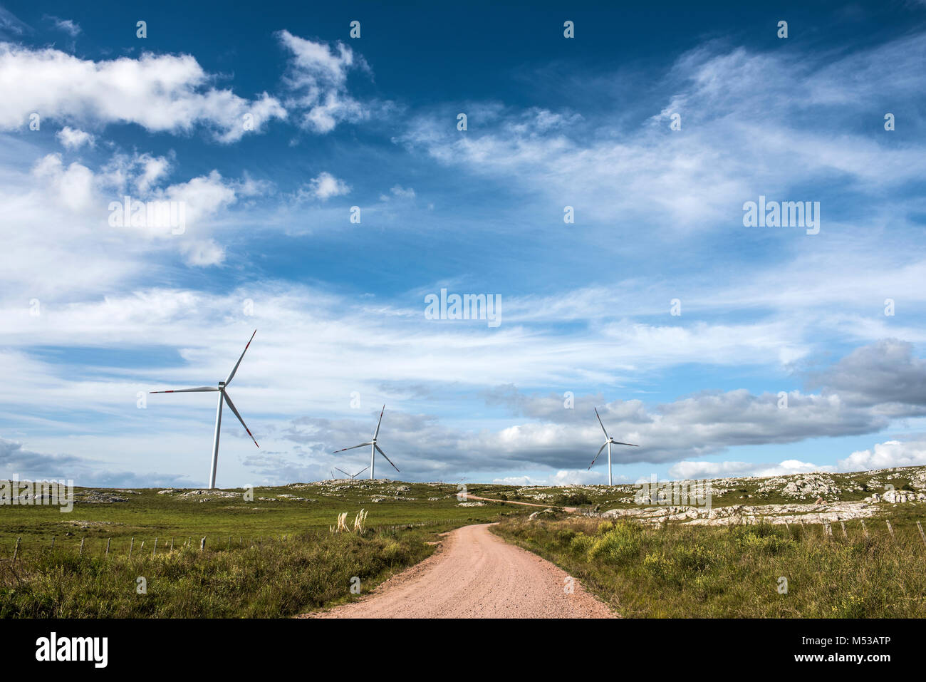 Windmills on the Sierra Carape in the Maldonado Department, Uruguay Stock Photo